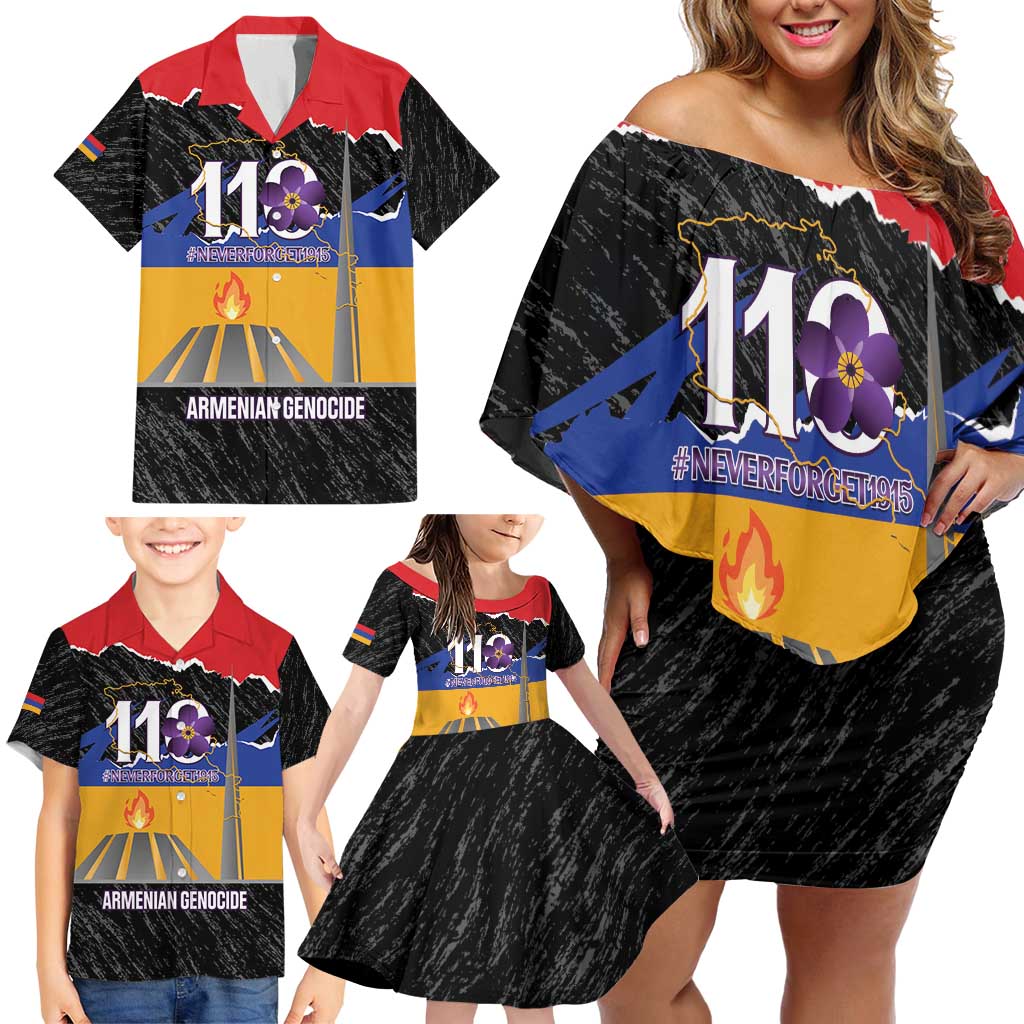 Armenian Genocide Remembrance Day Family Matching Off Shoulder Short Dress and Hawaiian Shirt Tsitsernakaberd 110th Anniversary Never Forget