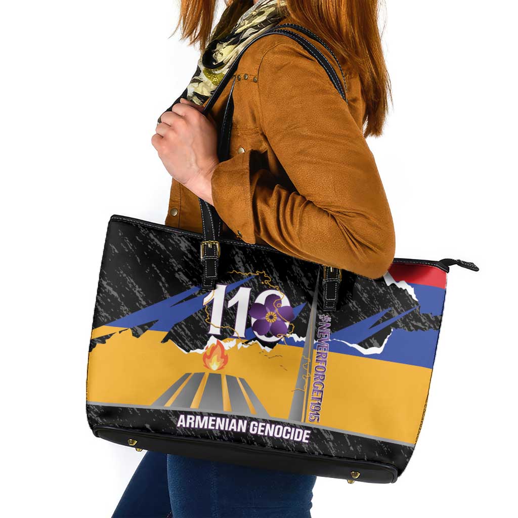 Armenian Genocide Remembrance Day Leather Tote Bag Tsitsernakaberd 110th Anniversary Never Forget