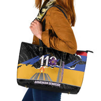 Armenian Genocide Remembrance Day Leather Tote Bag Tsitsernakaberd 110th Anniversary Never Forget