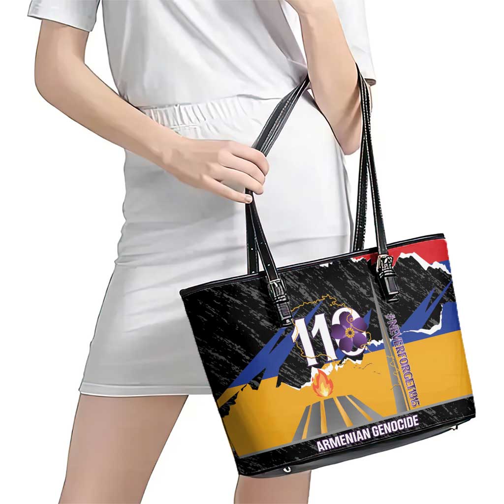 Armenian Genocide Remembrance Day Leather Tote Bag Tsitsernakaberd 110th Anniversary Never Forget