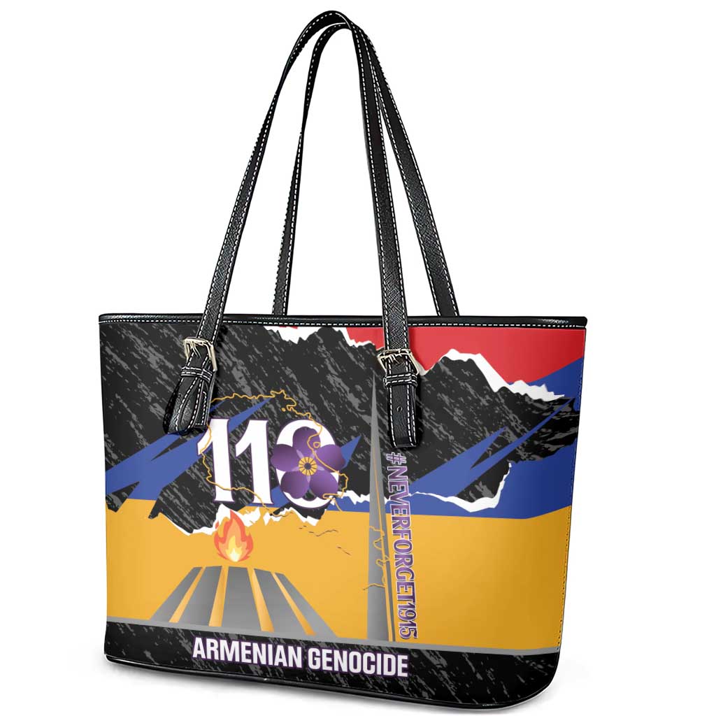 Armenian Genocide Remembrance Day Leather Tote Bag Tsitsernakaberd 110th Anniversary Never Forget