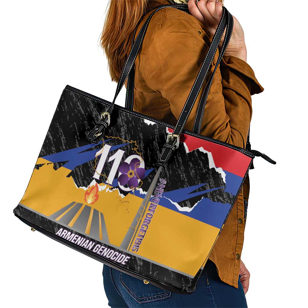 Armenian Genocide Remembrance Day Leather Tote Bag Tsitsernakaberd 110th Anniversary Never Forget