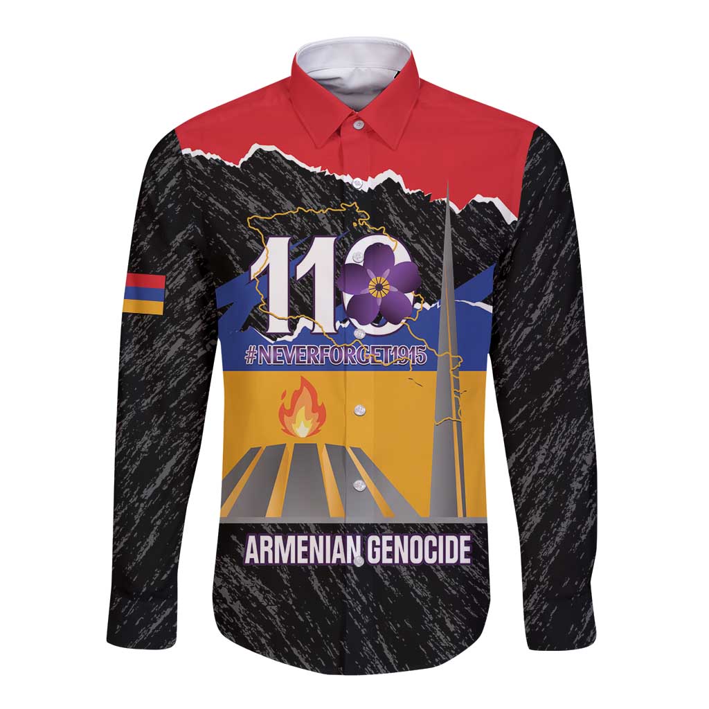 Armenian Genocide Remembrance Day Long Sleeve Button Shirt Tsitsernakaberd 110th Anniversary Never Forget