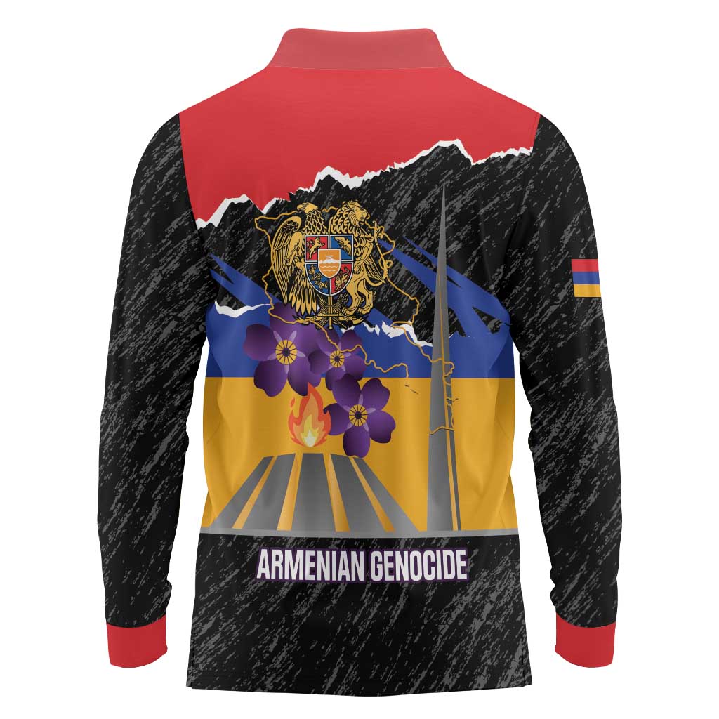 Armenian Genocide Remembrance Day Long Sleeve Polo Shirt Tsitsernakaberd 110th Anniversary Never Forget