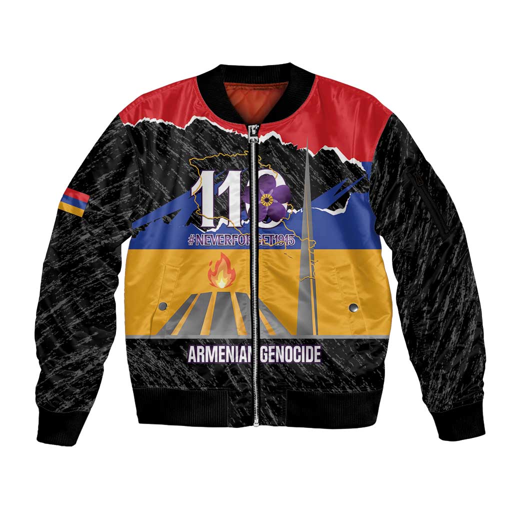Armenian Genocide Remembrance Day Sleeve Zip Bomber Jacket Tsitsernakaberd 110th Anniversary Never Forget
