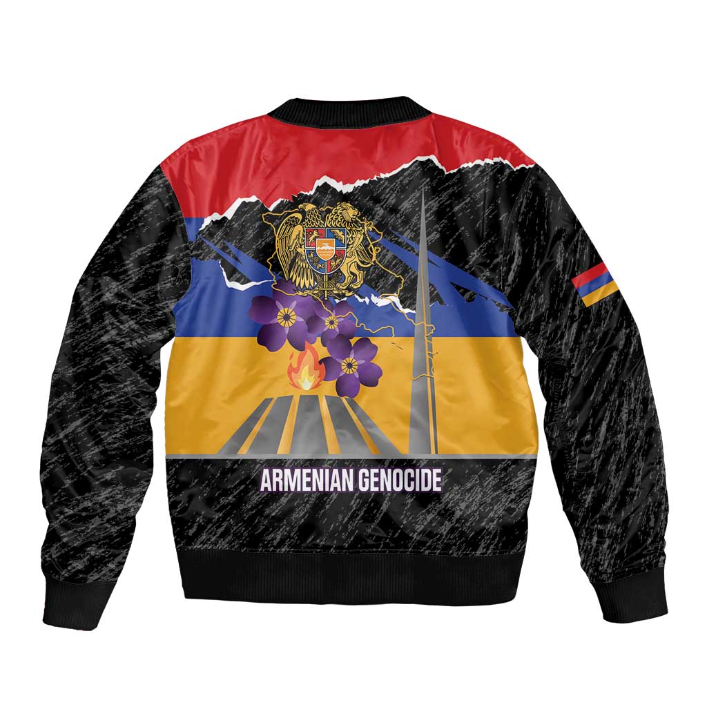 Armenian Genocide Remembrance Day Sleeve Zip Bomber Jacket Tsitsernakaberd 110th Anniversary Never Forget