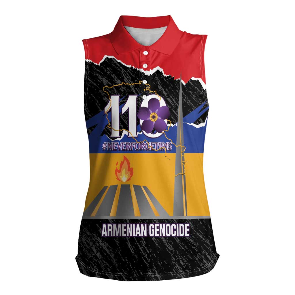 Armenian Genocide Remembrance Day Women Sleeveless Polo Shirt Tsitsernakaberd 110th Anniversary Never Forget