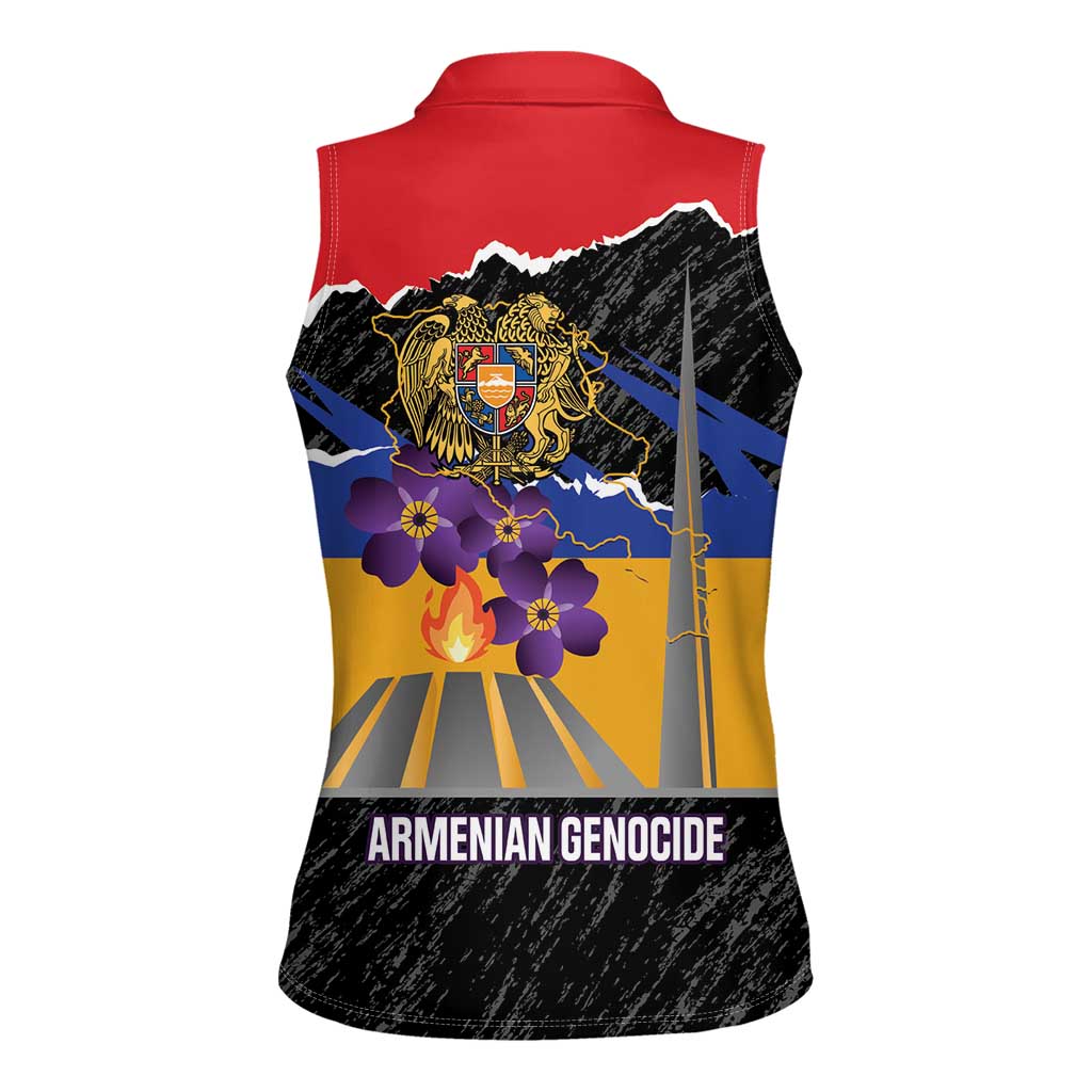 Armenian Genocide Remembrance Day Women Sleeveless Polo Shirt Tsitsernakaberd 110th Anniversary Never Forget