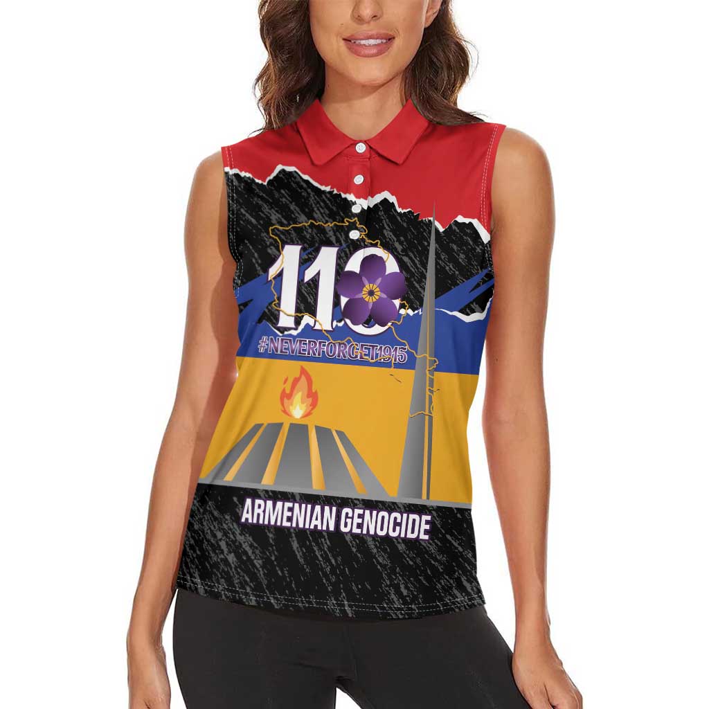 Armenian Genocide Remembrance Day Women Sleeveless Polo Shirt Tsitsernakaberd 110th Anniversary Never Forget
