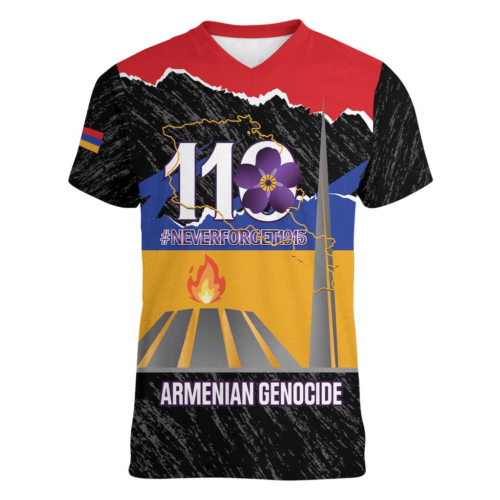 Armenian Genocide Remembrance Day Women V-Neck T-Shirt Tsitsernakaberd 110th Anniversary Never Forget