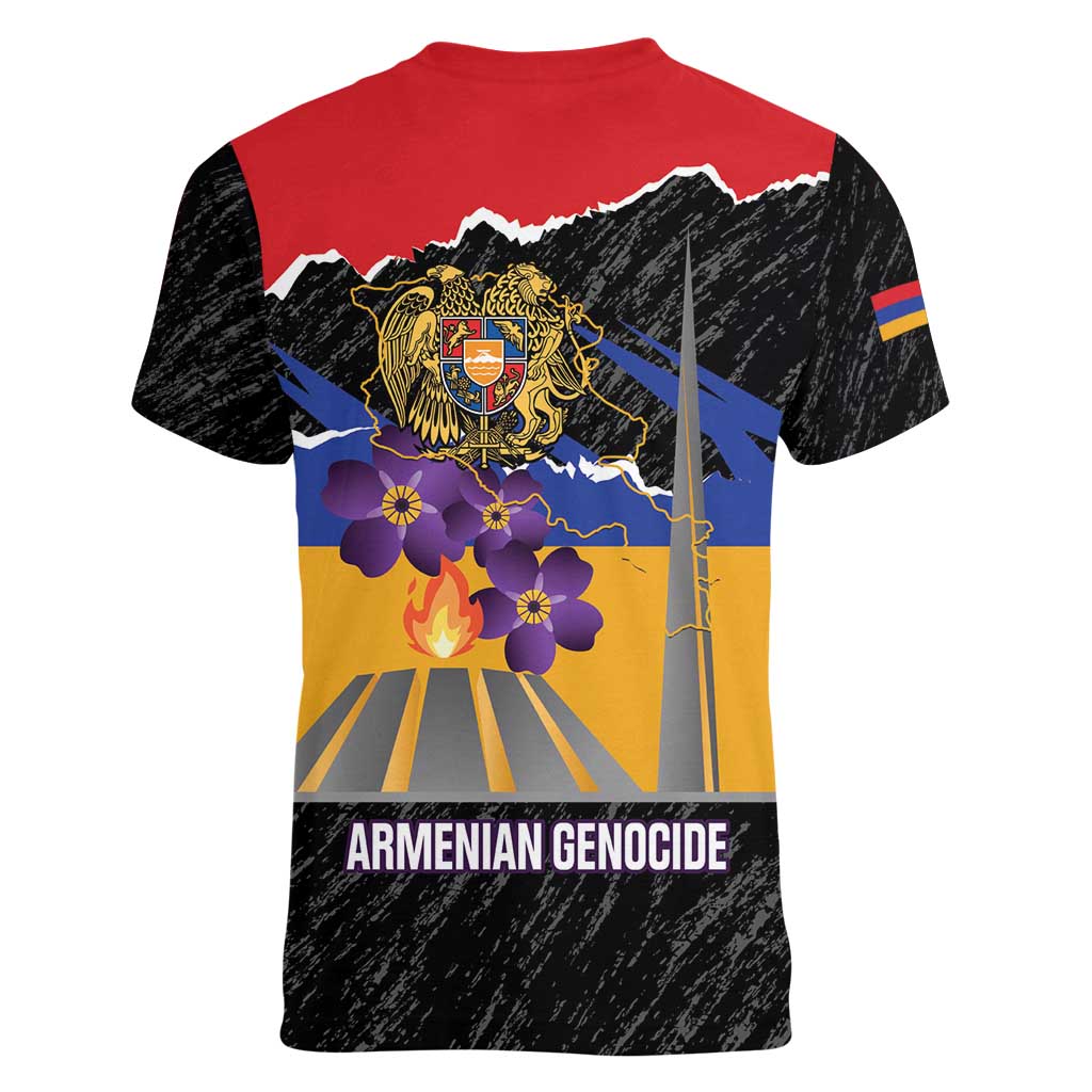 Armenian Genocide Remembrance Day Women V-Neck T-Shirt Tsitsernakaberd 110th Anniversary Never Forget