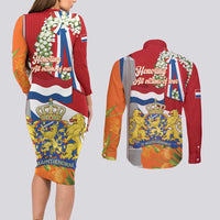 Netherlands Dodenherdenking Couples Matching Long Sleeve Bodycon Dress and Long Sleeve Button Shirt Martyrs' Day Honoring All Victims Of War