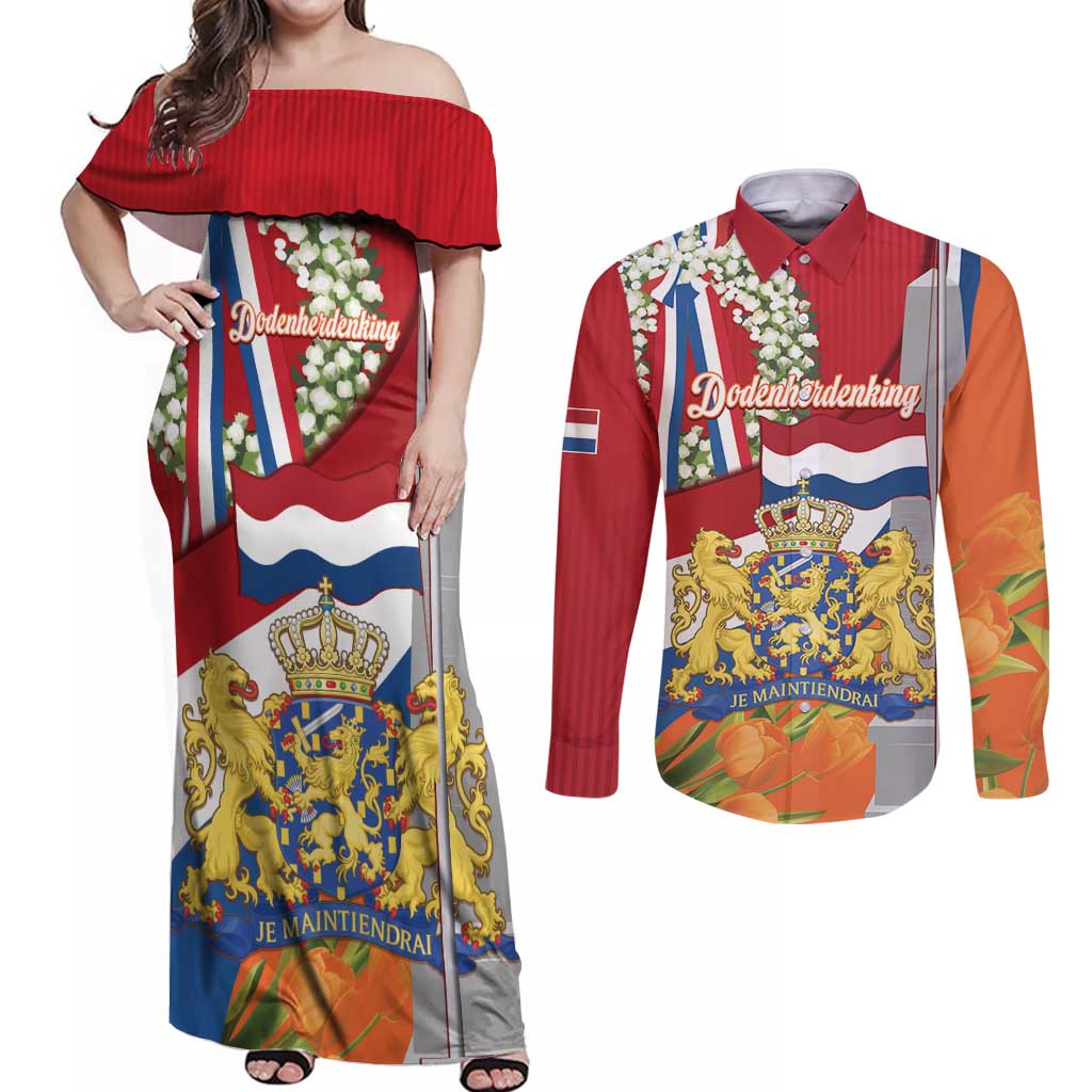Netherlands Dodenherdenking Couples Matching Off Shoulder Maxi Dress and Long Sleeve Button Shirt Martyrs' Day Honoring All Victims Of War