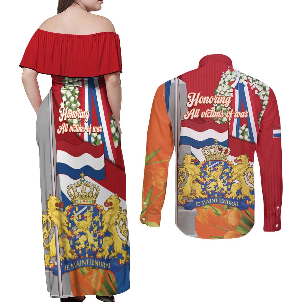 Netherlands Dodenherdenking Couples Matching Off Shoulder Maxi Dress and Long Sleeve Button Shirt Martyrs' Day Honoring All Victims Of War