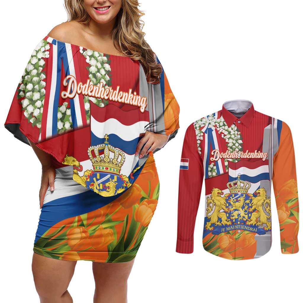 Netherlands Dodenherdenking Couples Matching Off Shoulder Short Dress and Long Sleeve Button Shirt Martyrs' Day Honoring All Victims Of War