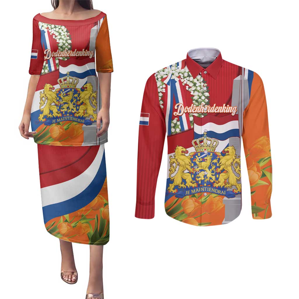 Netherlands Dodenherdenking Couples Matching Puletasi and Long Sleeve Button Shirt Martyrs' Day Honoring All Victims Of War