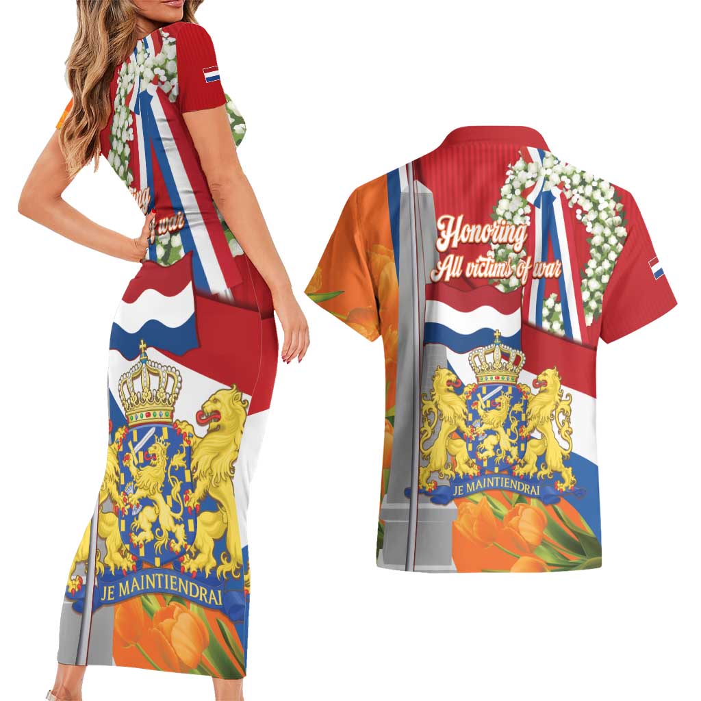 Netherlands Dodenherdenking Couples Matching Short Sleeve Bodycon Dress and Hawaiian Shirt Martyrs' Day Honoring All Victims Of War