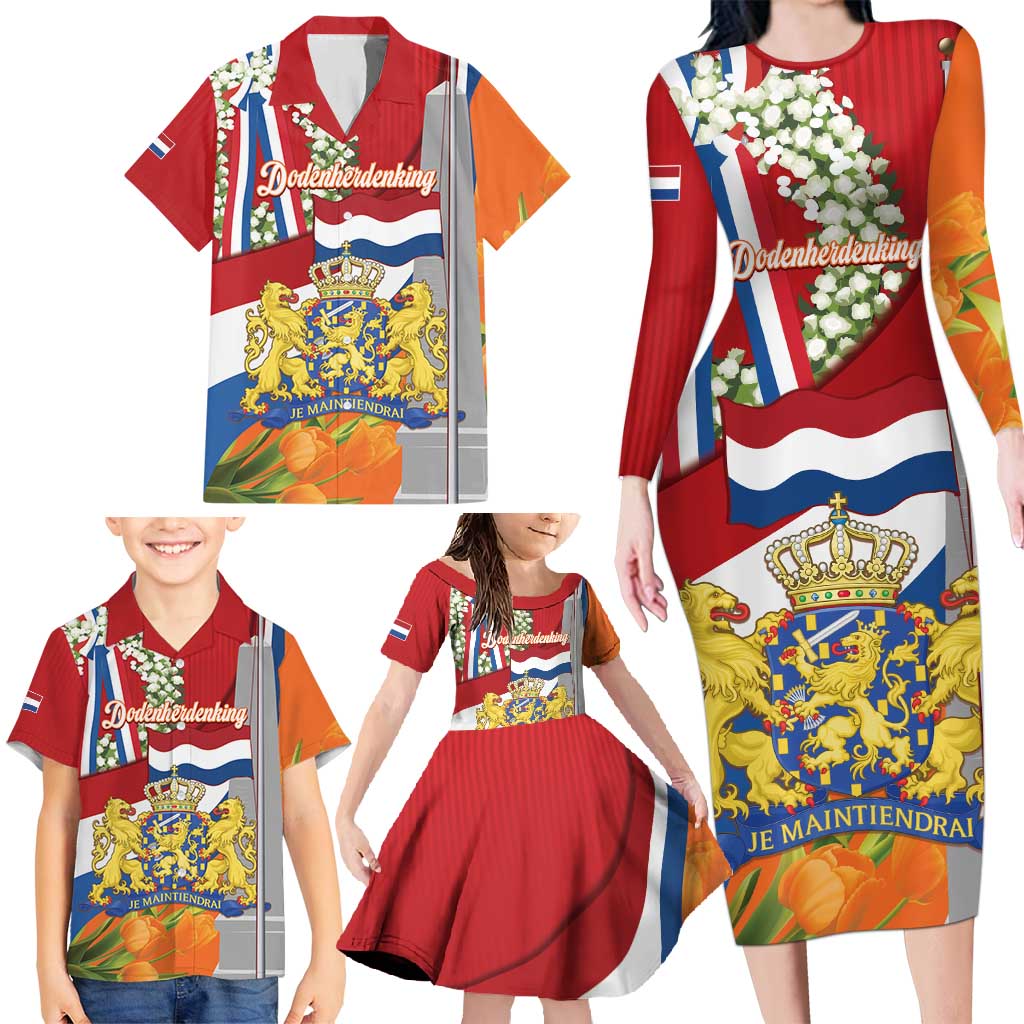Netherlands Dodenherdenking Family Matching Long Sleeve Bodycon Dress and Hawaiian Shirt Martyrs' Day Honoring All Victims Of War