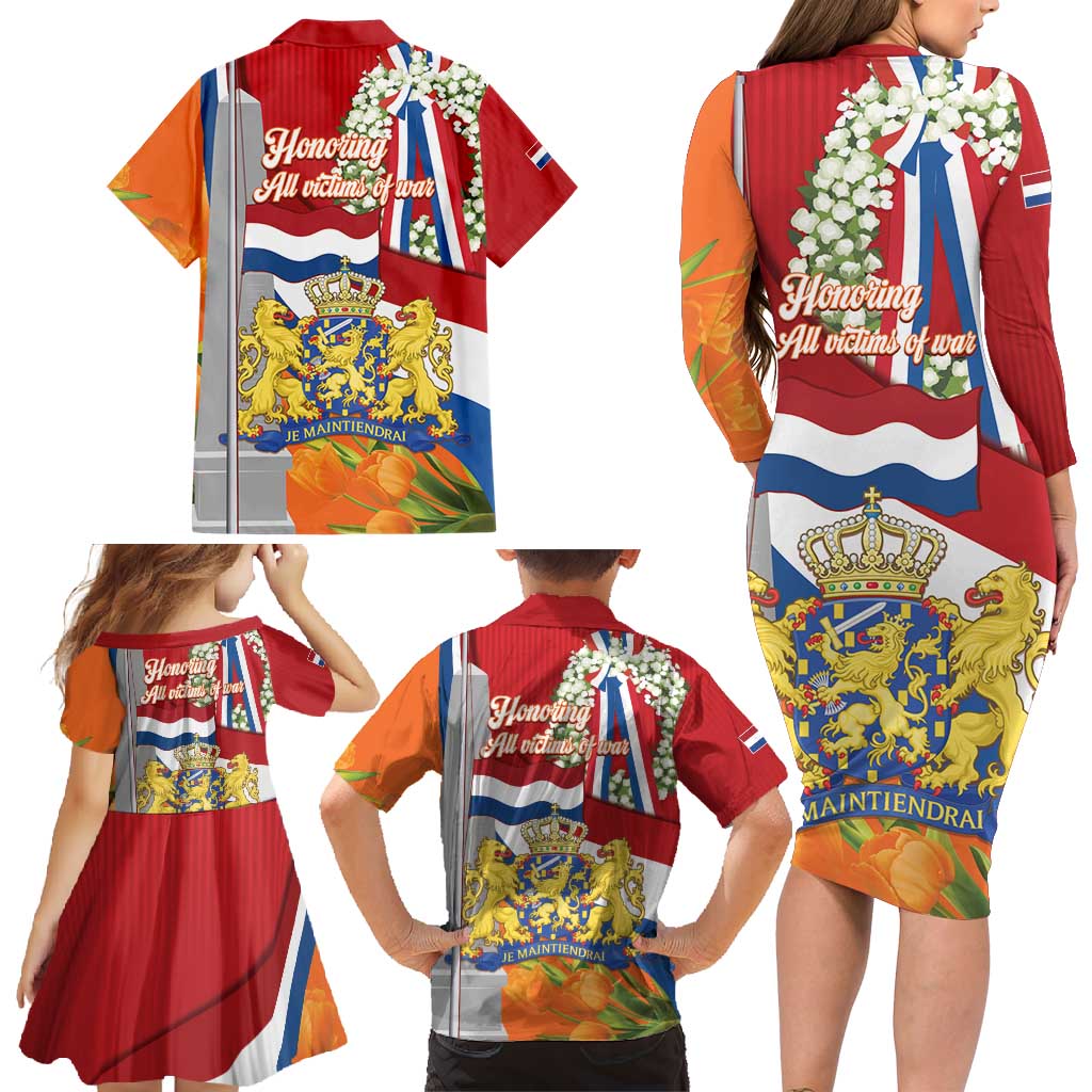 Netherlands Dodenherdenking Family Matching Long Sleeve Bodycon Dress and Hawaiian Shirt Martyrs' Day Honoring All Victims Of War