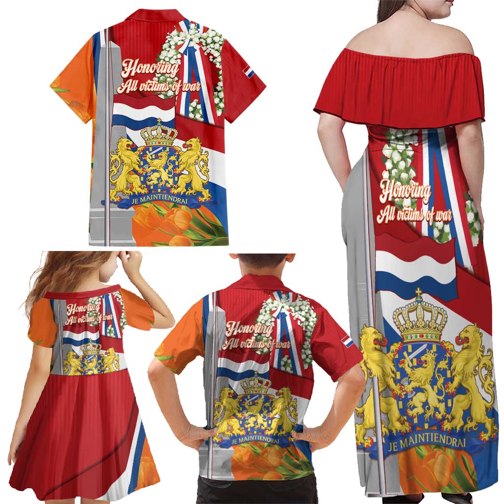 Netherlands Dodenherdenking Family Matching Off Shoulder Maxi Dress and Hawaiian Shirt Martyrs' Day Honoring All Victims Of War