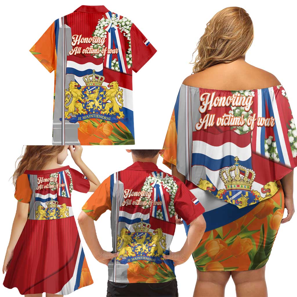 Netherlands Dodenherdenking Family Matching Off Shoulder Short Dress and Hawaiian Shirt Martyrs' Day Honoring All Victims Of War