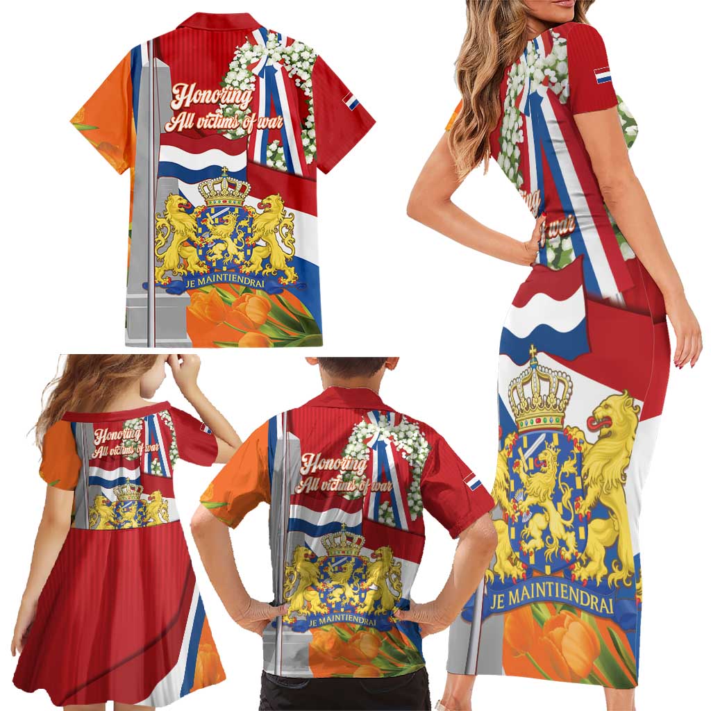 Netherlands Dodenherdenking Family Matching Short Sleeve Bodycon Dress and Hawaiian Shirt Martyrs' Day Honoring All Victims Of War