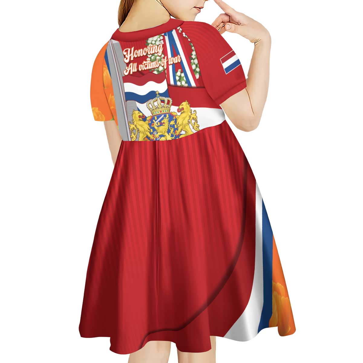 Netherlands Dodenherdenking Kid Short Sleeve Dress Martyrs' Day Honoring All Victims Of War