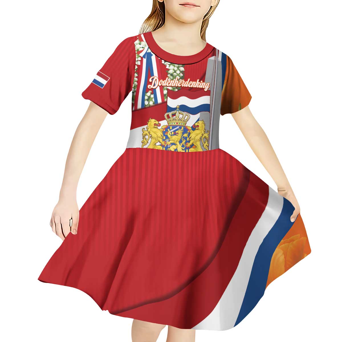 Netherlands Dodenherdenking Kid Short Sleeve Dress Martyrs' Day Honoring All Victims Of War
