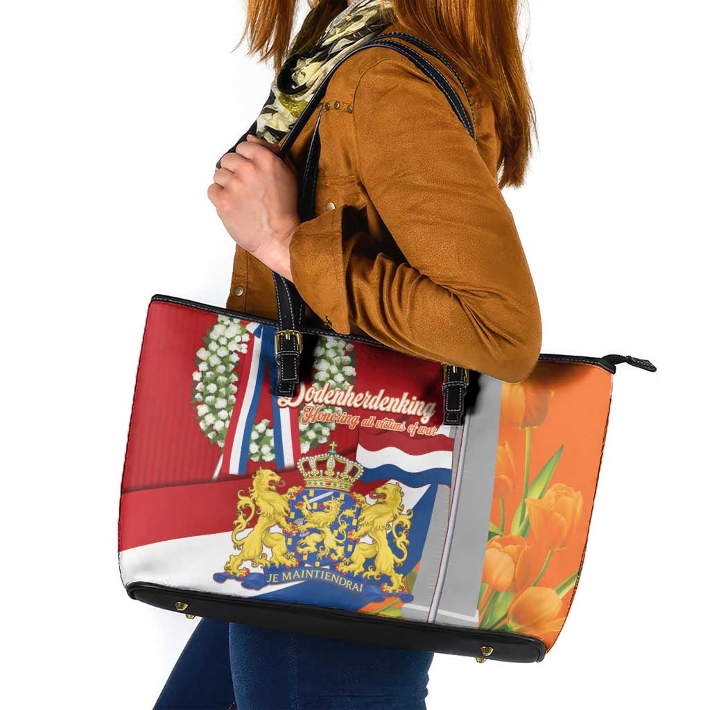 Netherlands Dodenherdenking Leather Tote Bag Martyrs' Day Honoring All Victims Of War