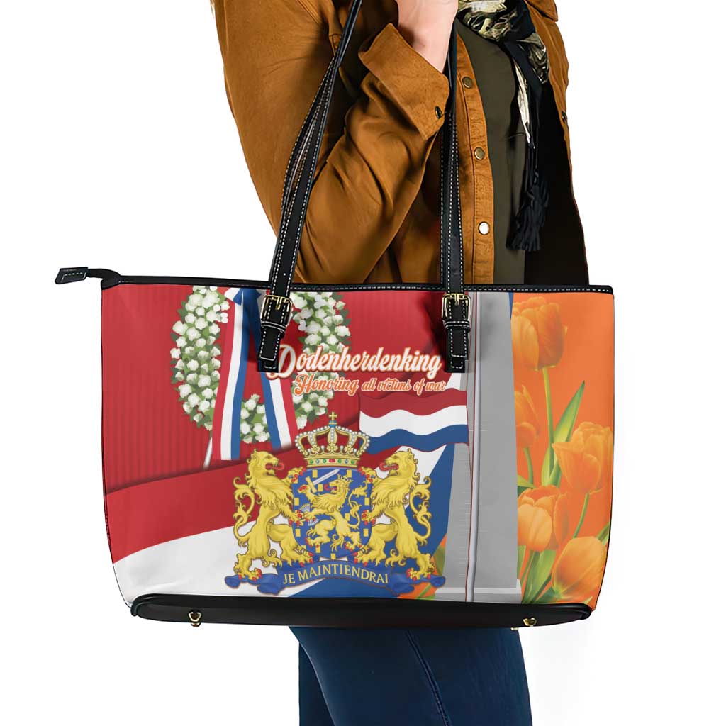 Netherlands Dodenherdenking Leather Tote Bag Martyrs' Day Honoring All Victims Of War
