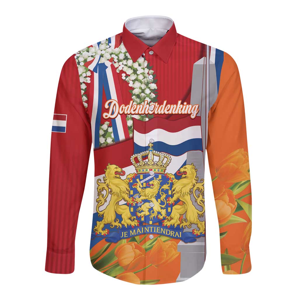 Netherlands Dodenherdenking Long Sleeve Button Shirt Martyrs' Day Honoring All Victims Of War