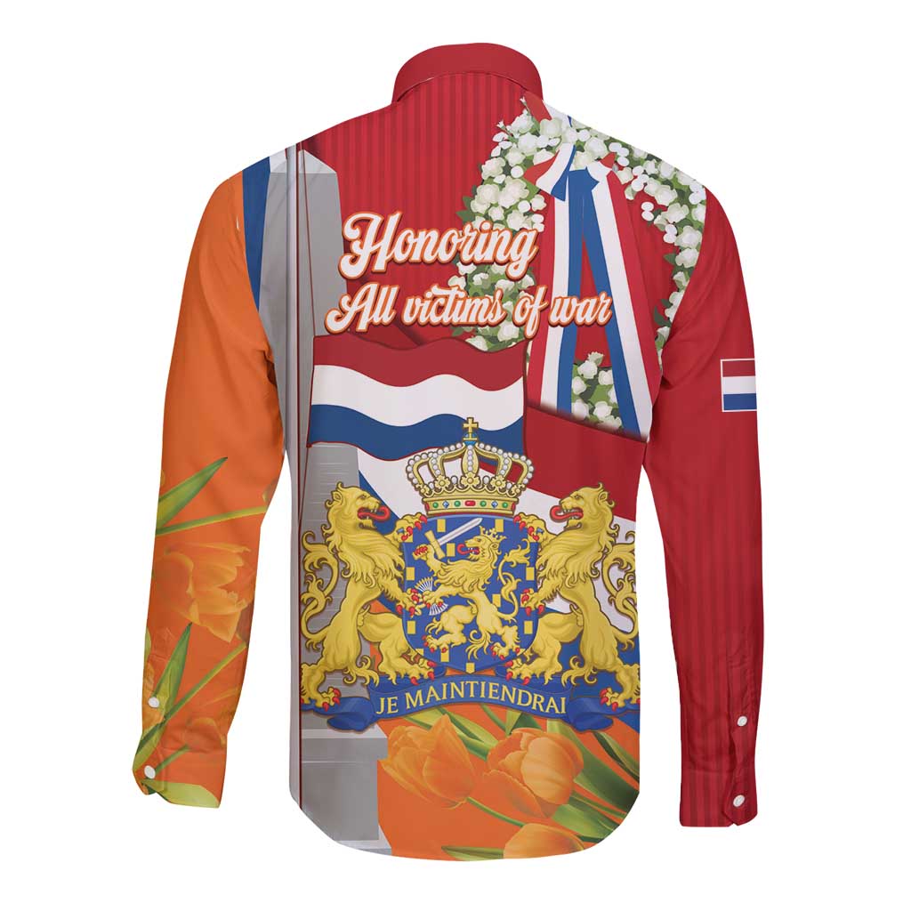 Netherlands Dodenherdenking Long Sleeve Button Shirt Martyrs' Day Honoring All Victims Of War