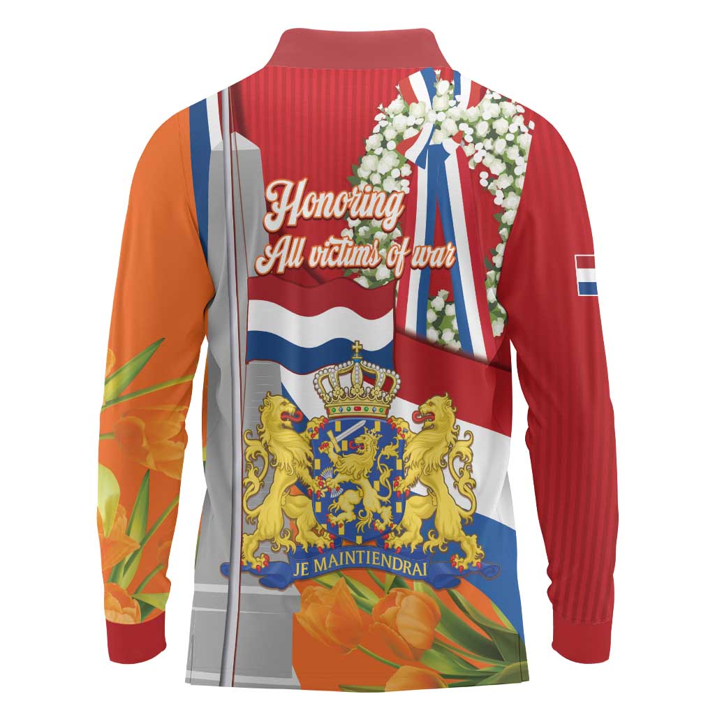 Netherlands Dodenherdenking Long Sleeve Polo Shirt Martyrs' Day Honoring All Victims Of War