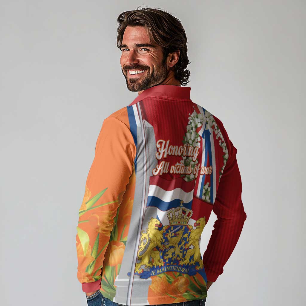 Netherlands Dodenherdenking Long Sleeve Polo Shirt Martyrs' Day Honoring All Victims Of War