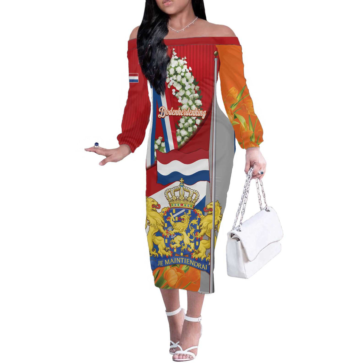 Netherlands Dodenherdenking Off The Shoulder Long Sleeve Dress Martyrs' Day Honoring All Victims Of War