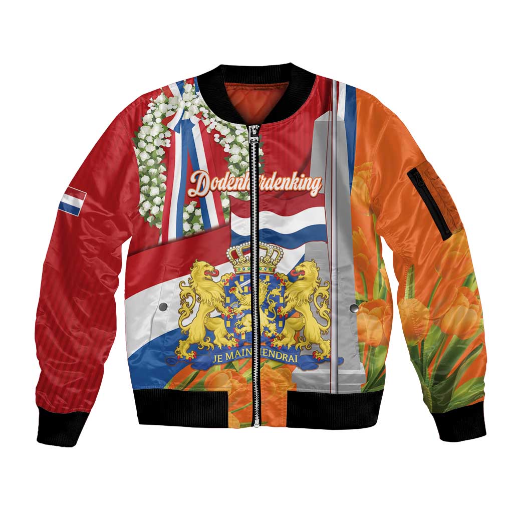 Netherlands Dodenherdenking Sleeve Zip Bomber Jacket Martyrs' Day Honoring All Victims Of War