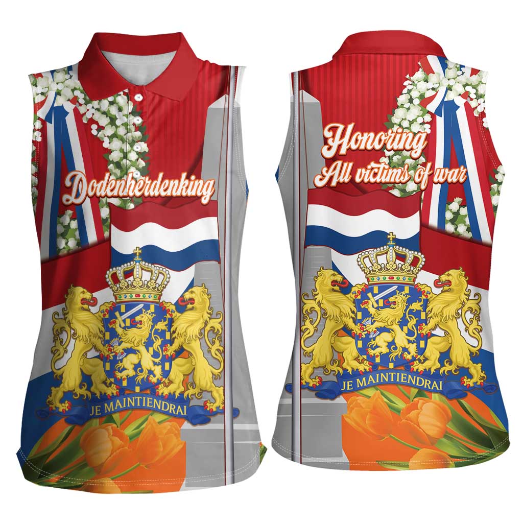 Netherlands Dodenherdenking Women Sleeveless Polo Shirt Martyrs' Day Honoring All Victims Of War