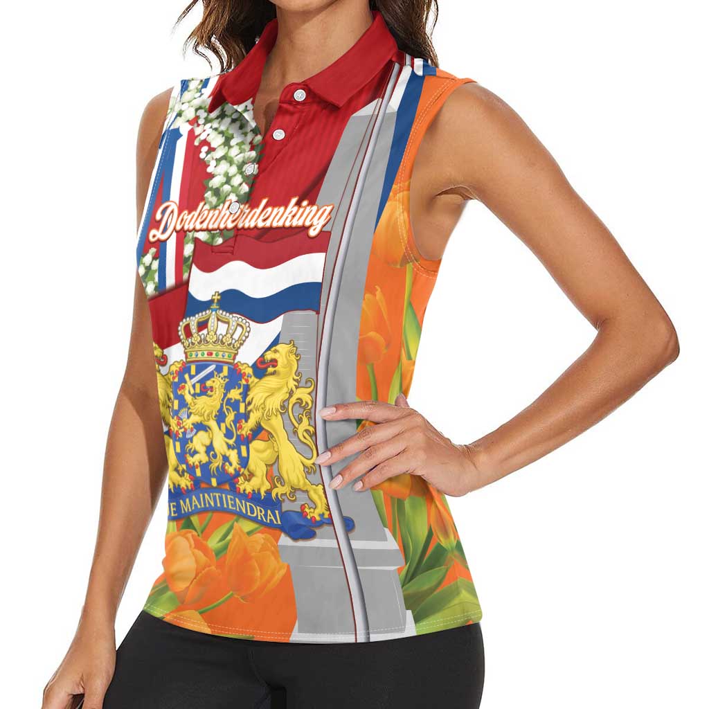 Netherlands Dodenherdenking Women Sleeveless Polo Shirt Martyrs' Day Honoring All Victims Of War
