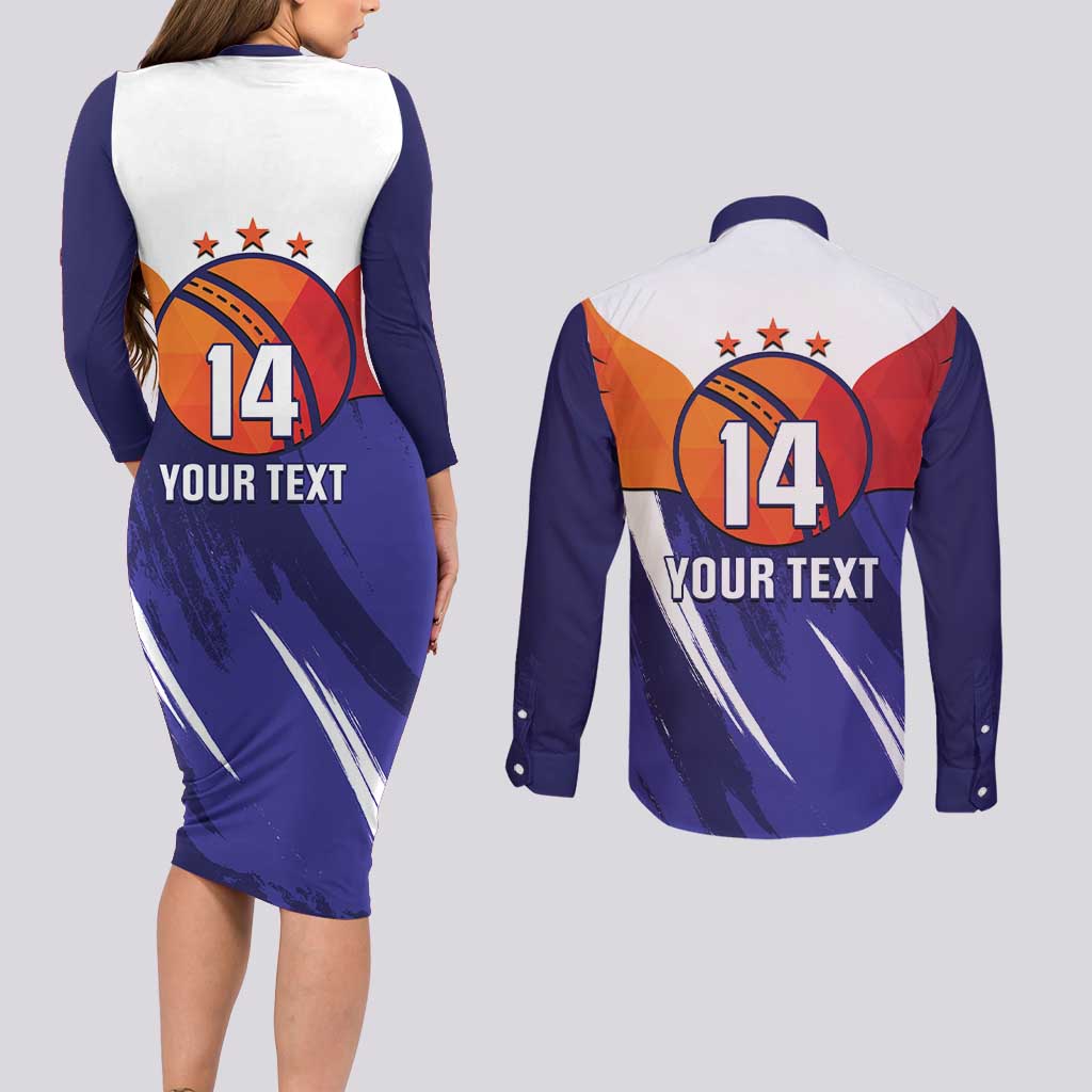 Custom Lucknow India Cricket Couples Matching Long Sleeve Bodycon Dress and Long Sleeve Button Shirt Go Champions