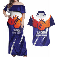 Custom Lucknow India Cricket Couples Matching Off Shoulder Maxi Dress and Hawaiian Shirt Go Champions