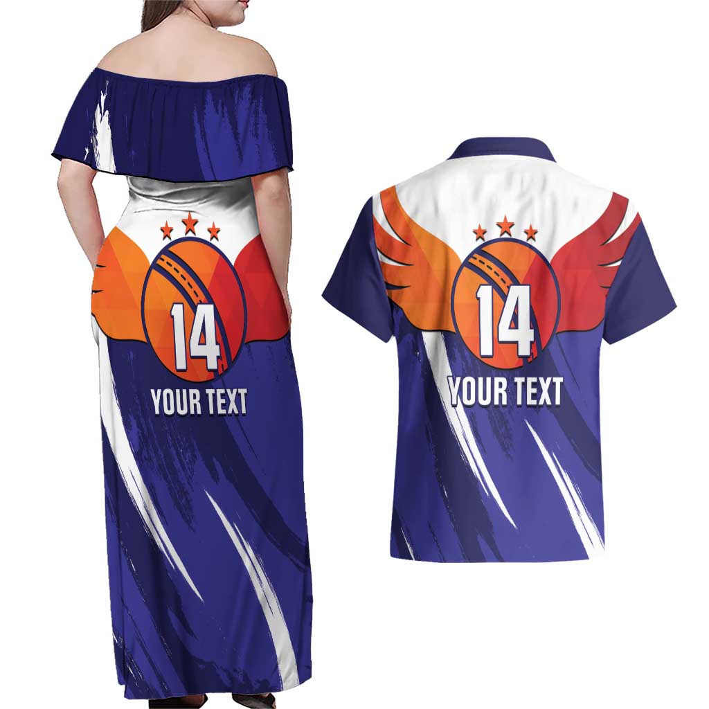Custom Lucknow India Cricket Couples Matching Off Shoulder Maxi Dress and Hawaiian Shirt Go Champions