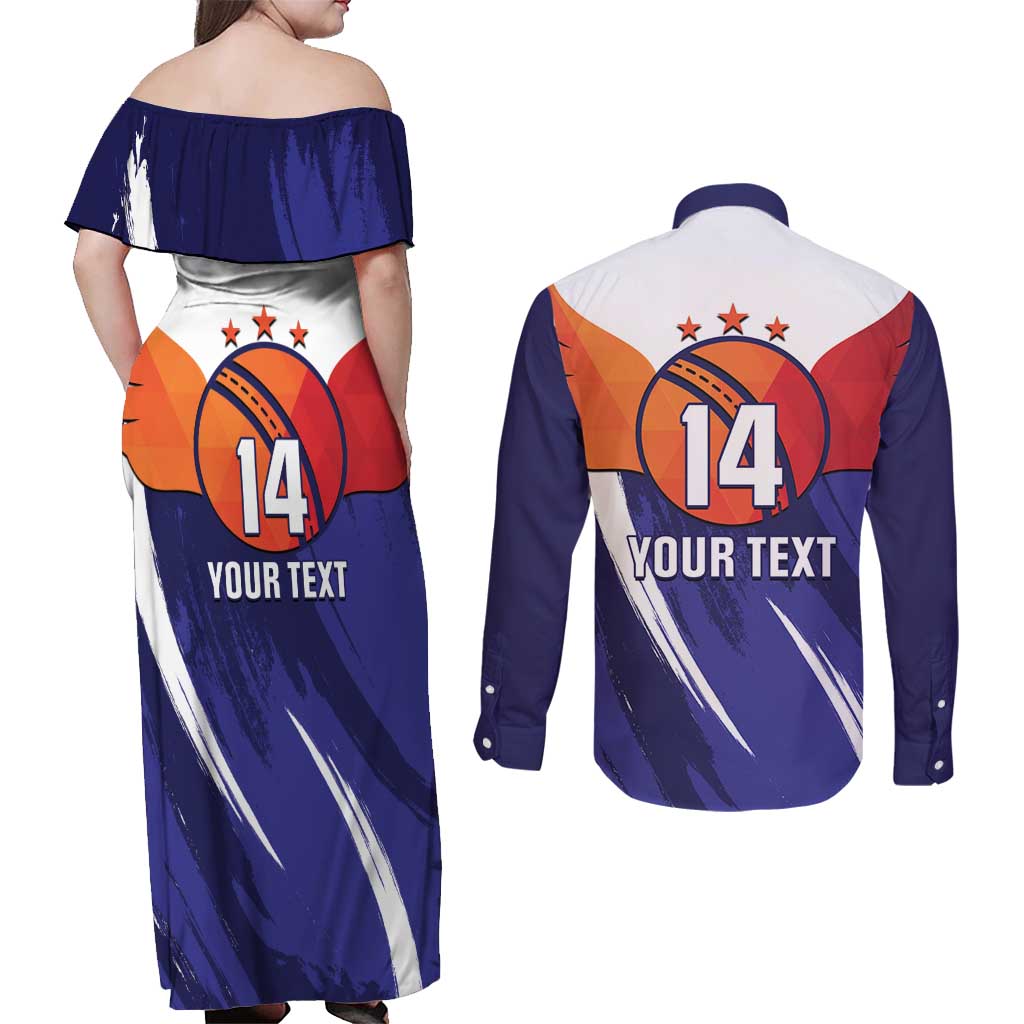 Custom Lucknow India Cricket Couples Matching Off Shoulder Maxi Dress and Long Sleeve Button Shirt Go Champions