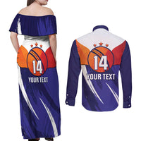 Custom Lucknow India Cricket Couples Matching Off Shoulder Maxi Dress and Long Sleeve Button Shirt Go Champions
