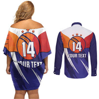Custom Lucknow India Cricket Couples Matching Off Shoulder Short Dress and Long Sleeve Button Shirt Go Champions