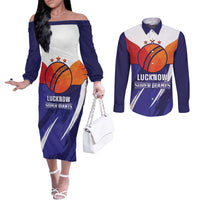 Custom Lucknow India Cricket Couples Matching Off The Shoulder Long Sleeve Dress and Long Sleeve Button Shirt Go Champions