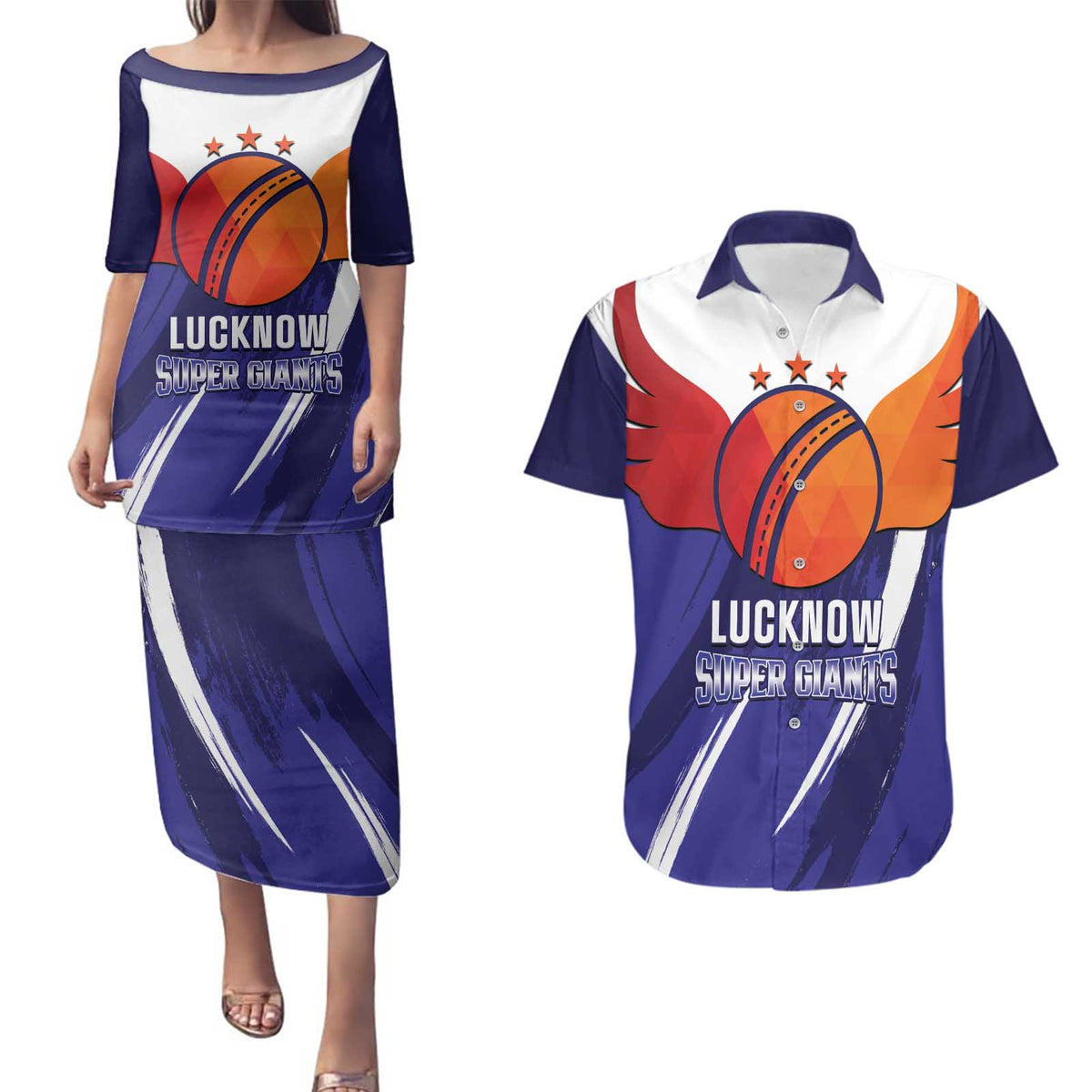 Custom Lucknow India Cricket Couples Matching Puletasi and Hawaiian Shirt Go Champions