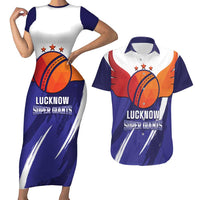 Custom Lucknow India Cricket Couples Matching Short Sleeve Bodycon Dress and Hawaiian Shirt Go Champions
