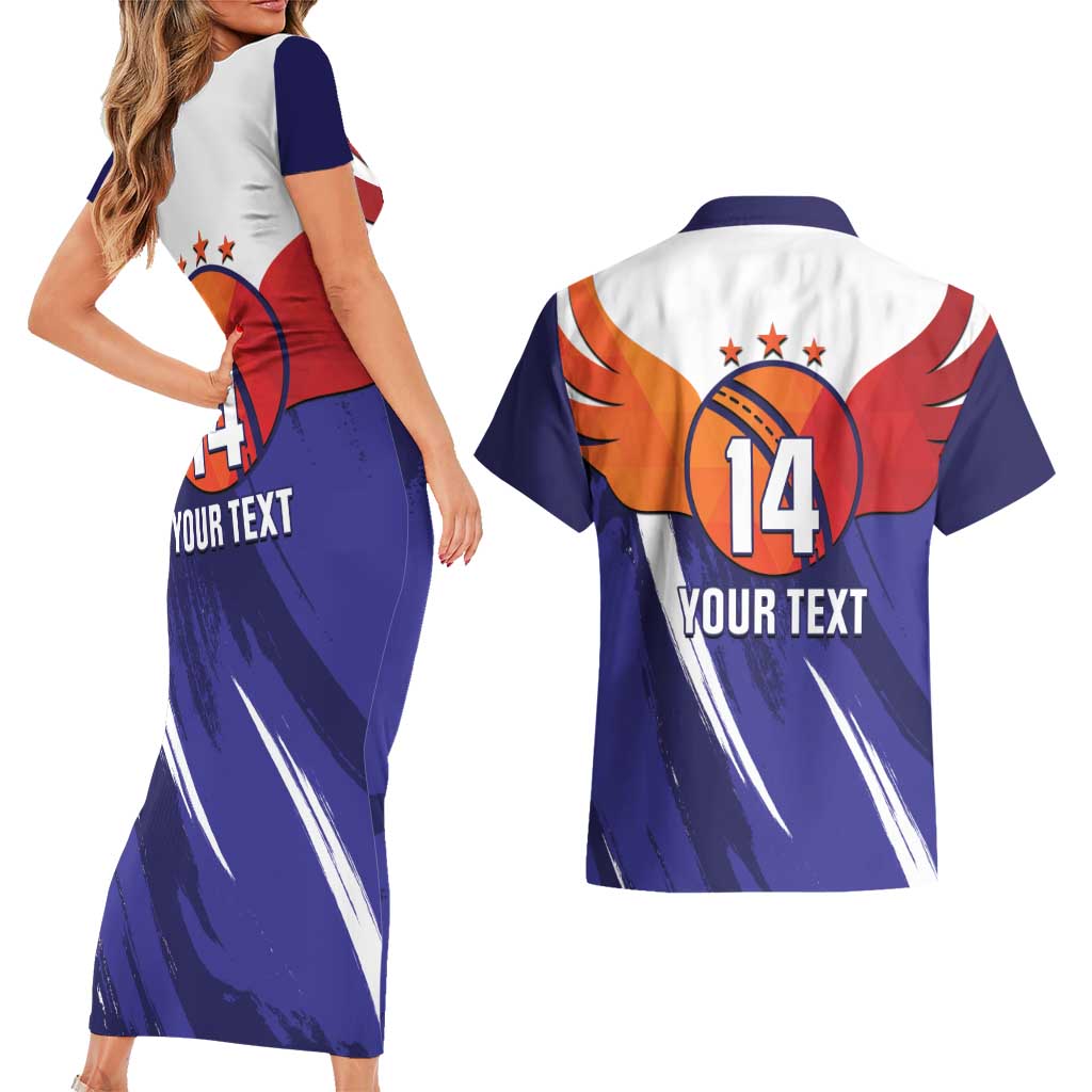Custom Lucknow India Cricket Couples Matching Short Sleeve Bodycon Dress and Hawaiian Shirt Go Champions