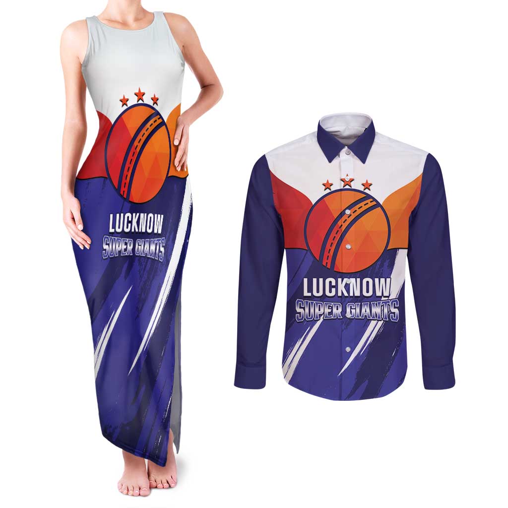 Custom Lucknow India Cricket Couples Matching Tank Maxi Dress and Long Sleeve Button Shirt Go Champions
