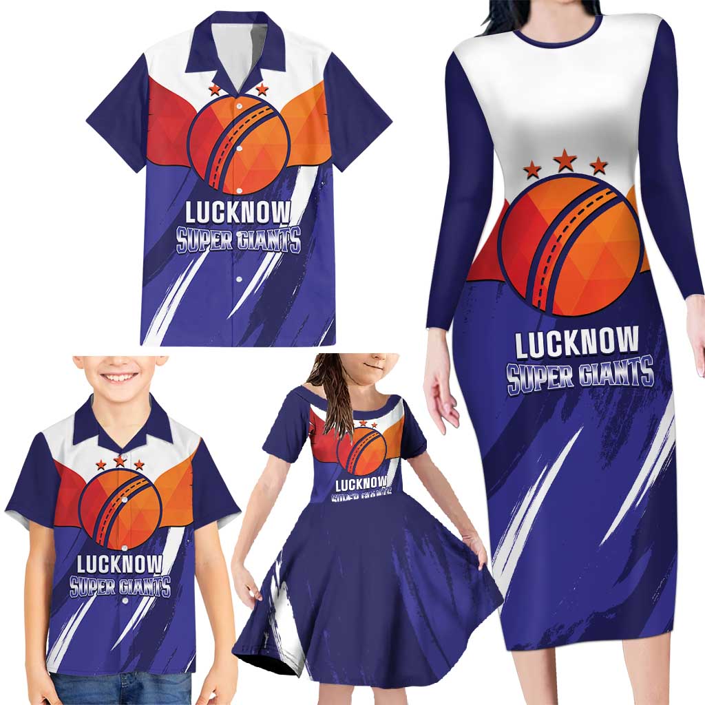 Custom Lucknow India Cricket Family Matching Long Sleeve Bodycon Dress and Hawaiian Shirt Go Champions